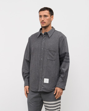Thom Browne Серая куртка в стиле рубашки из шерсти и кашемира MJO055A06393