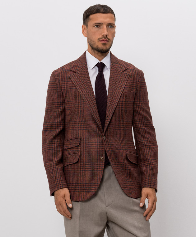 Brunello Cucinelli Коричневый пиджак Tailor Cavallo из кашемира в клеточку MV4667BWD1 изображение 3
