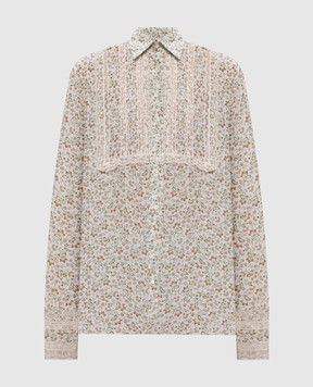 Ermanno Scervino Белая блузка из шелка в цветочный принт D482K345APXWE