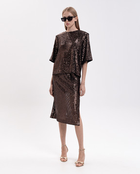 Twinset Коричневая блуза в пайетке 262TT2143