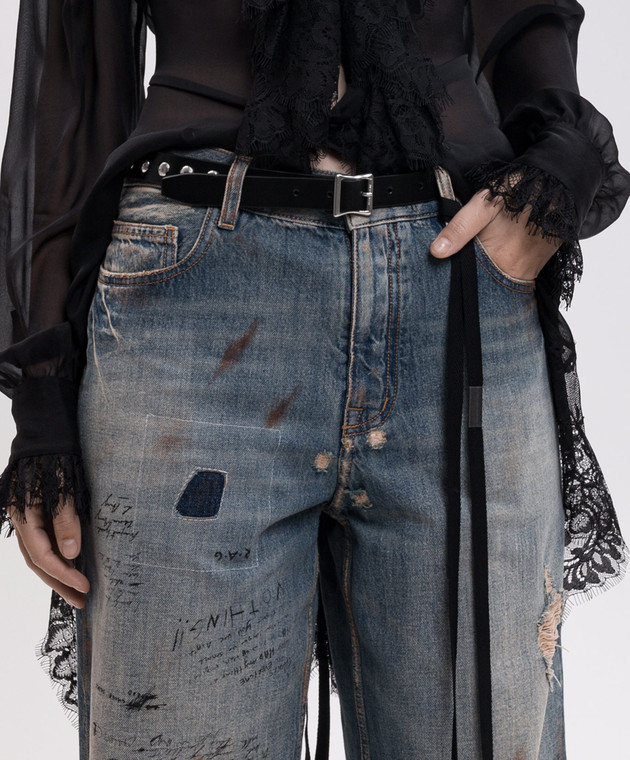 Ann Demeulemeester Черный кожаный ремень Rica B0014701LT128 изображение 2