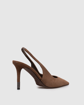 Brunello Cucinelli Коричневі замшеві слінгбеки з ланцюжком моніль MZSFC3256P