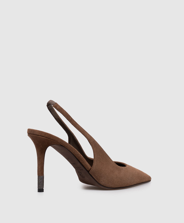 Brunello Cucinelli Коричневые замшевые слингбеки с цепочкой мониль MZSFC3256P изображение 3