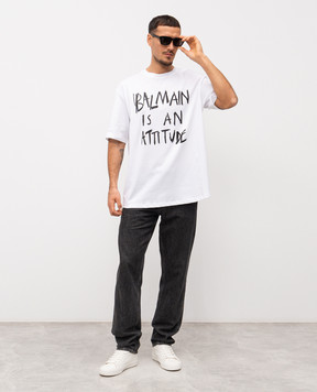 Balmain Белая футболка с контрастным принтом GH1EG225GF40