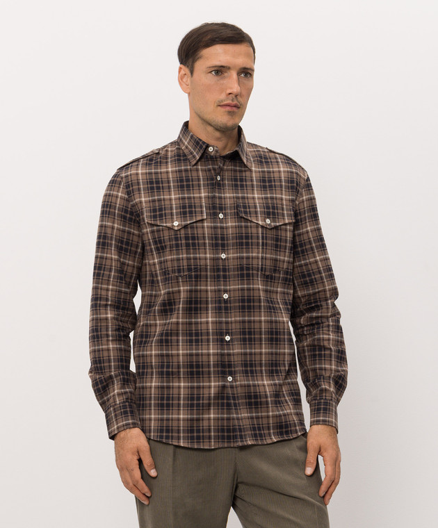 Brunello Cucinelli Коричневая рубашка в клетку MY6543059 изображение 3