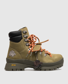Off-White Ботинки Hiking из нубука цвета хаки OF05929320