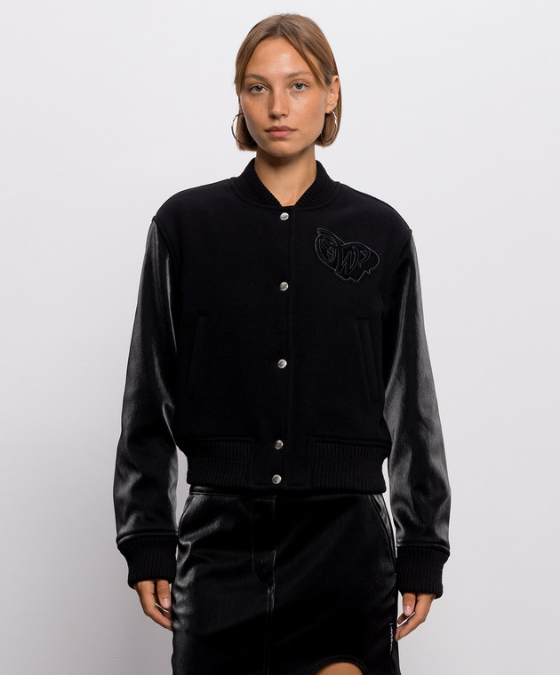 Off-White Черный бомбер с шерстью 2FG00403T изображение 3