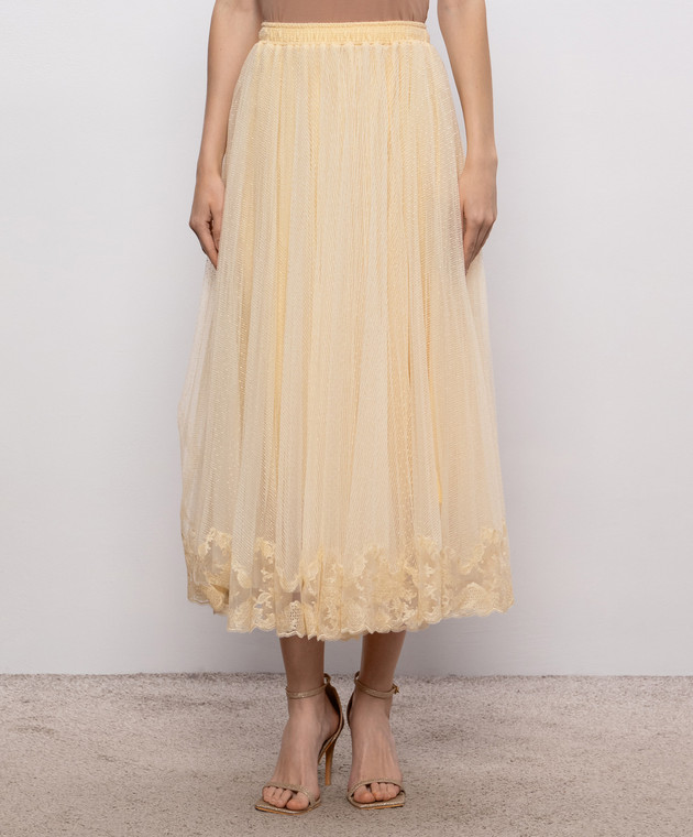 Ermanno Scervino Бежевая юбка миди с кружевом D482O756FDUJP изображение 2