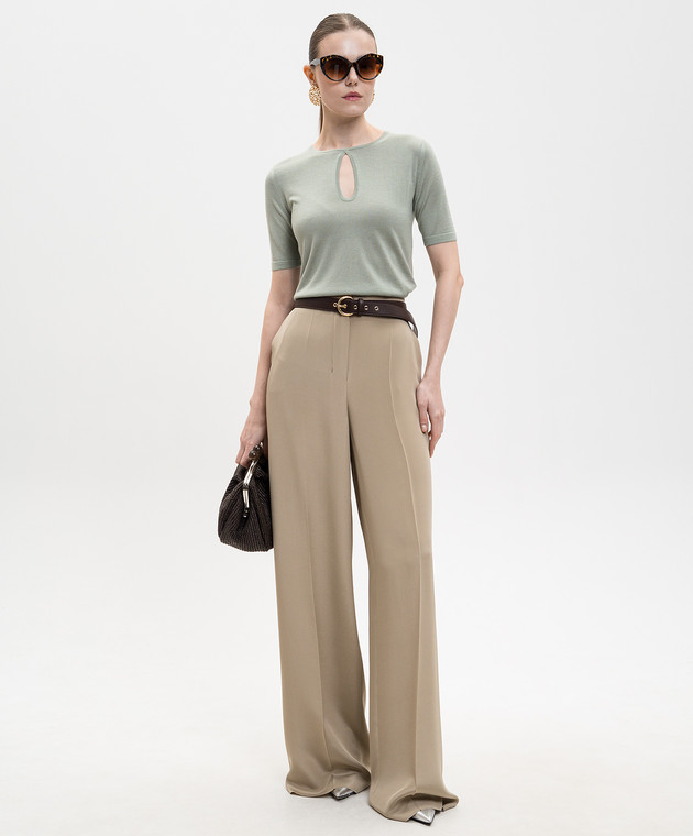 Max Mara Брюки цвета хаки PALANCA из шелка MXEPALANCA изображение 2