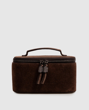 Brunello Cucinelli Коричневая замшевая косметичка с тиснением логотипа MWDLM2728