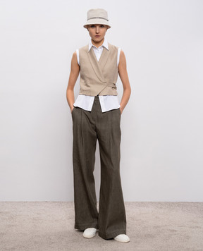 Brunello Cucinelli Бежевый жилет из льна MH527HG606