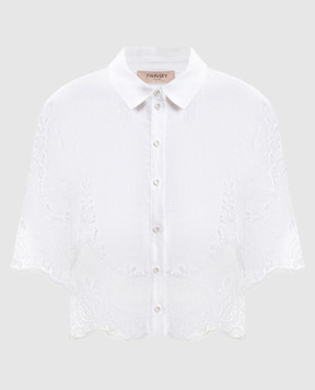 Twinset Біла блуза з льону з мереживом 261TT2181