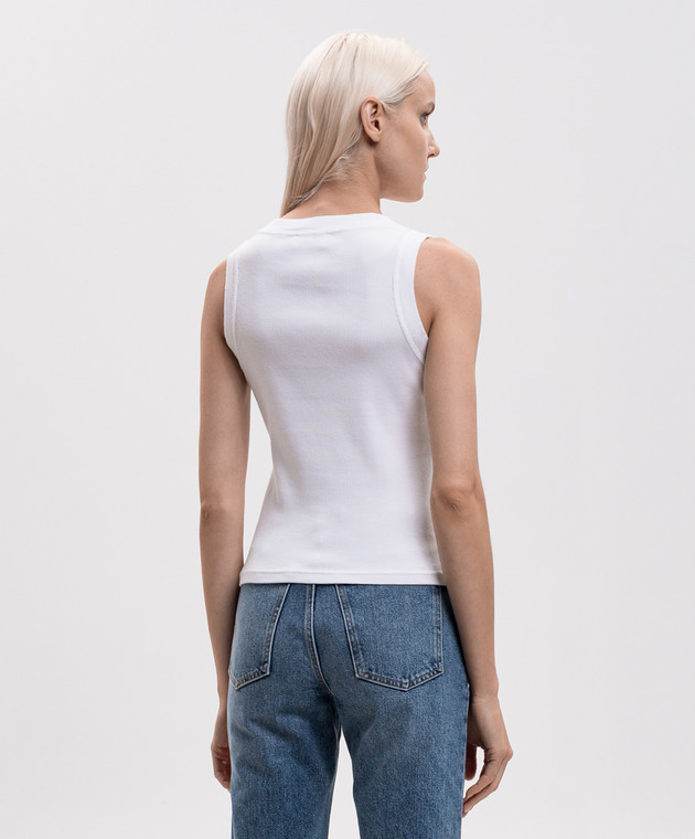Off-White Белый топ в рубчике с вышивкой логотипа 2FA00673T изображение 4