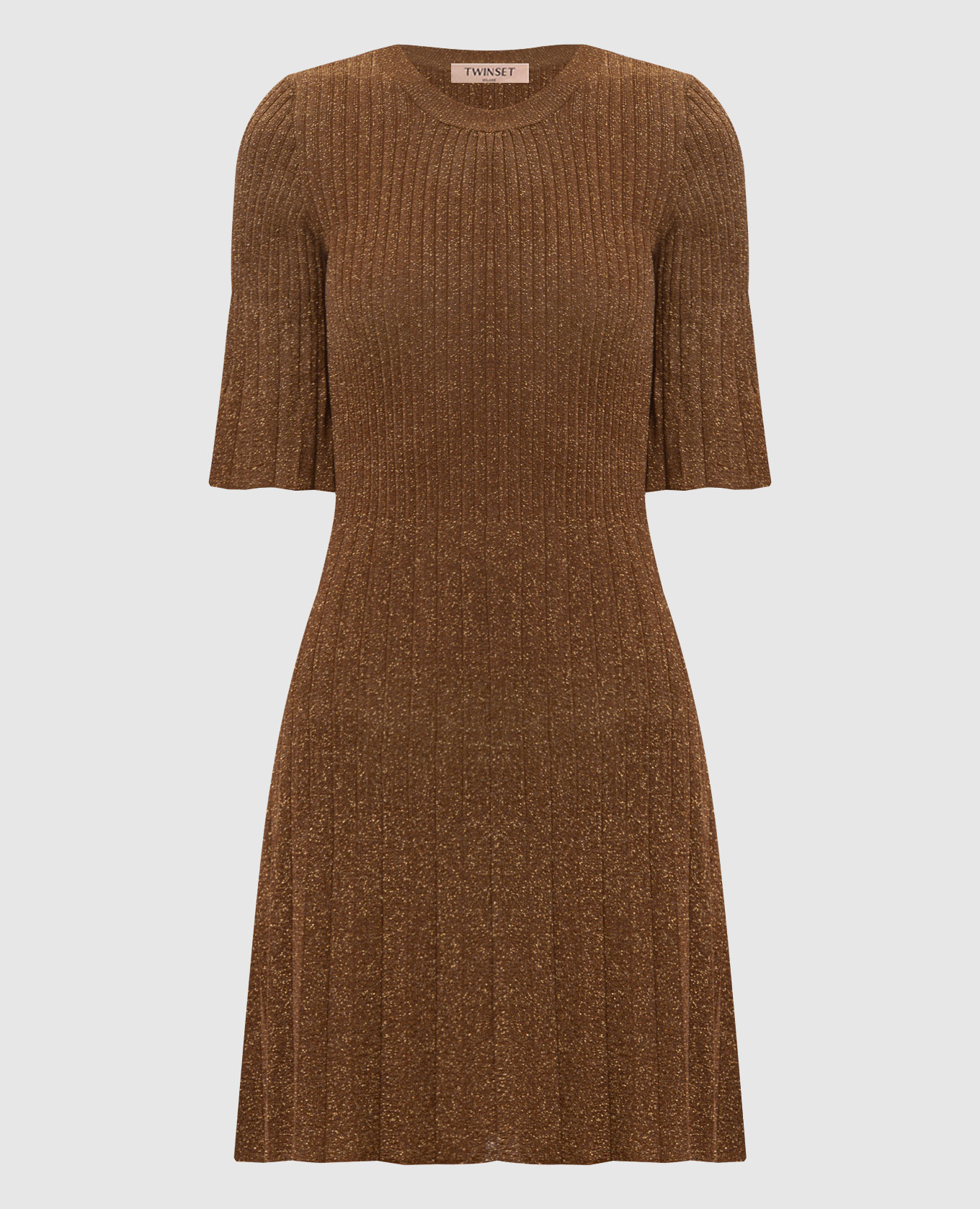 

Коричневое платье в рубчик с люрексом, Коричневый, Повседневные платья
