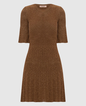 Twinset Коричнева сукня в рубчик з люрексом 261TP3040