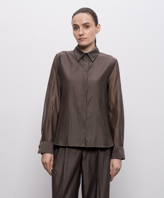 Peserico Коричневая рубашка с шелком A0631608372 изображение 3