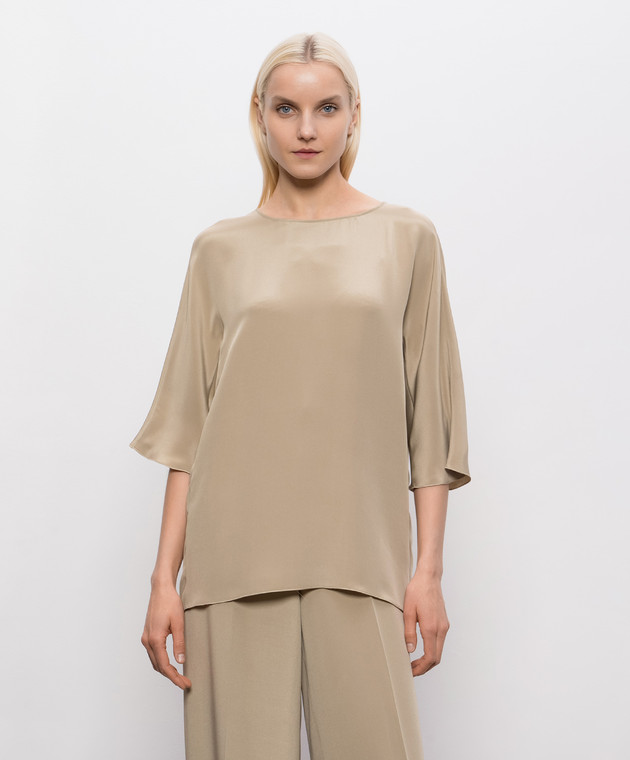Max Mara Бежева блуза MXEGATTINI із шовку MXEGATTINI зображення 3