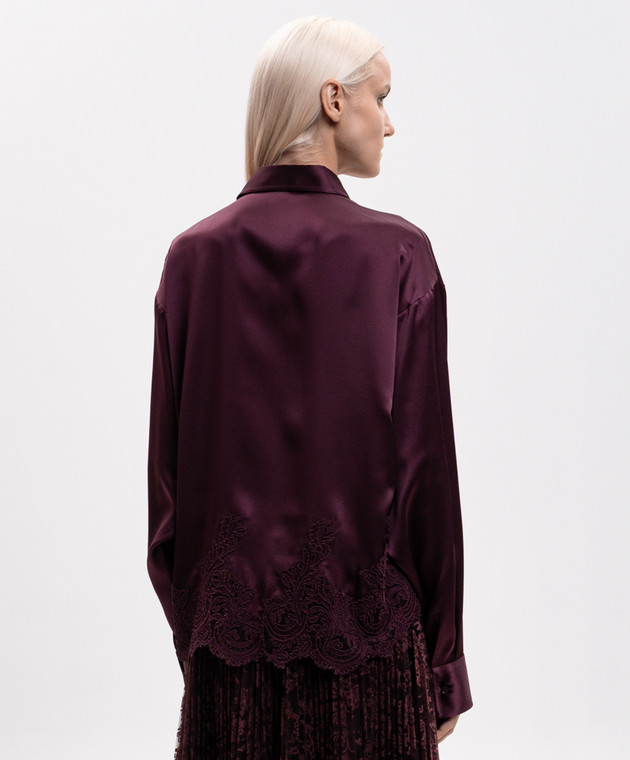 Ermanno Scervino Бордова блуза із шовку з мереживом D492K396APNXE зображення 4
