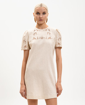 Twinset Бежева сукня міні з льоном 261TP2310