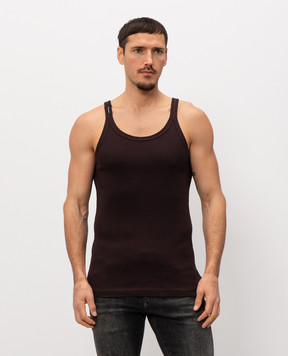 Dolce&Gabbana Коричнева майка в рубчик з нашивкою логотипа G8SY5TFU7AV