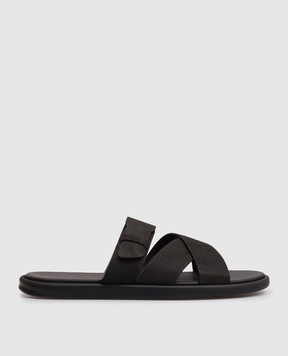 Doucal's Черные кожаные шлепанцы DU3299MYKOUF249