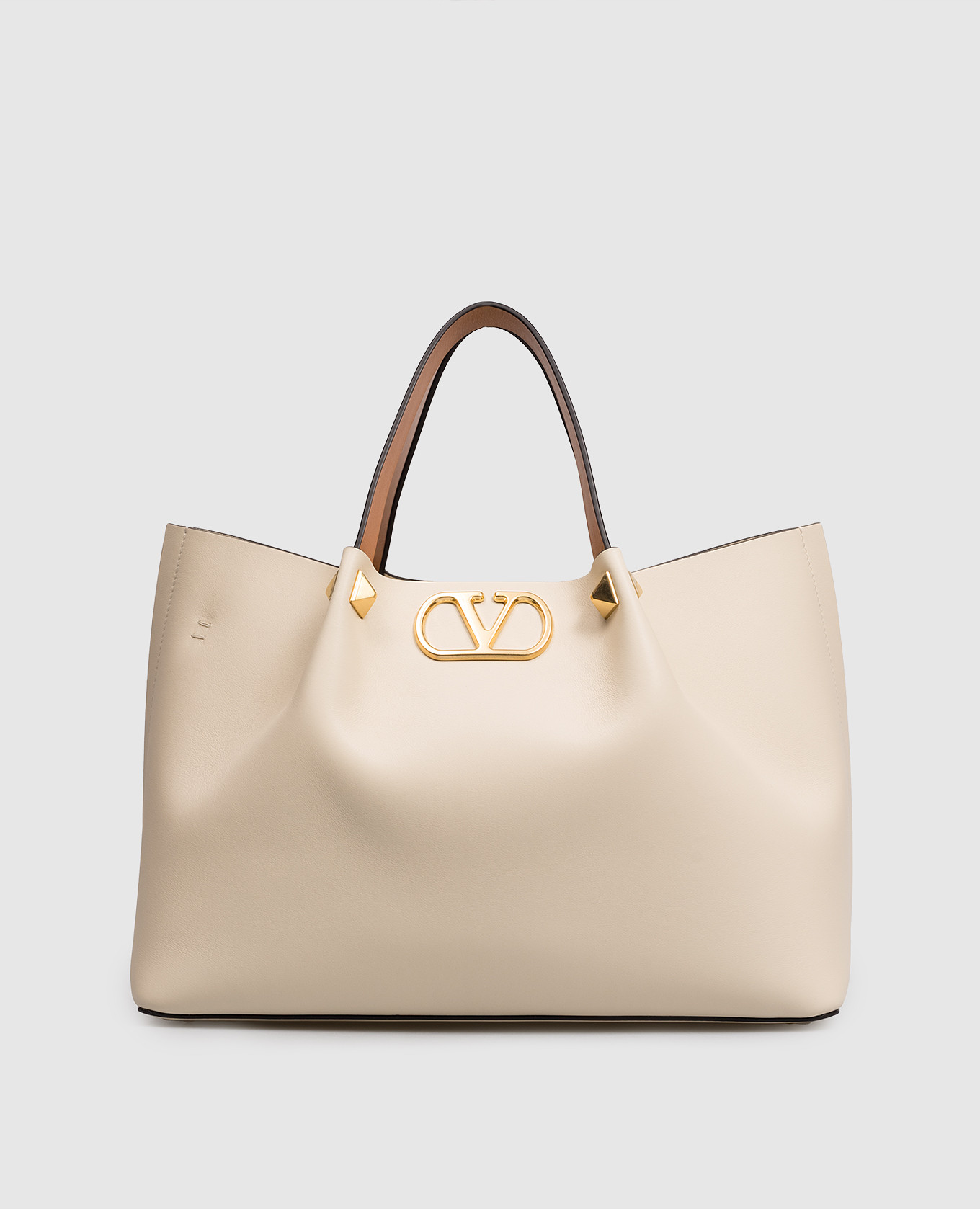 

Бежевая кожаная сумка-тоут с логотипом, Бежевый, Сумки на плечо