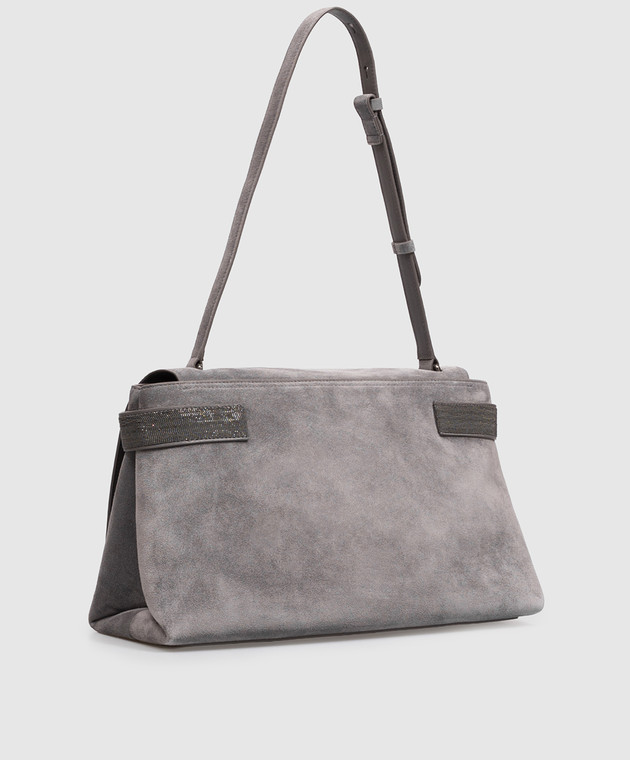 Brunello Cucinelli Серая замшевая сумка-сетчел с тиснением логотипа MBDLB2816 изображение 3