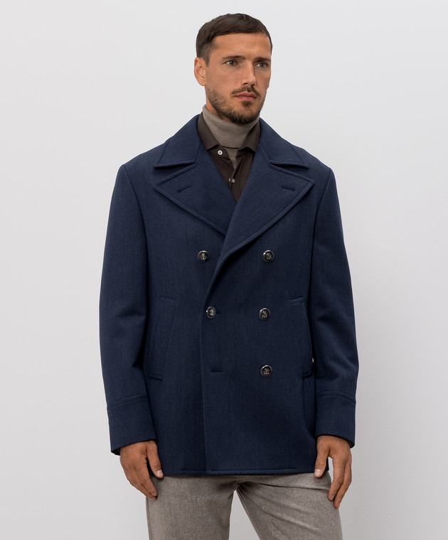 Brunello Cucinelli Синє двобортне пальто з вовни та кашеміру MV45870265 зображення 3