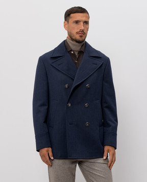 Brunello Cucinelli Синє двобортне пальто з вовни та кашеміру MV45870265