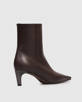 Brunello Cucinelli Коричневі шкіряні ботильйони з ланцюжком моніль MZSKC3356P