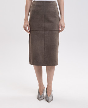 Max Mara Weekend Замшевая юбка PALMI цвета хаки WKDPALMI