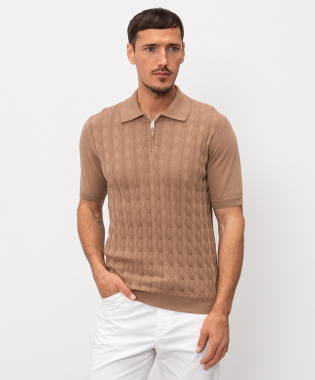Cashmere&Whiskey Коричневе поло у фактурний візерунок M54268011 зображення 3