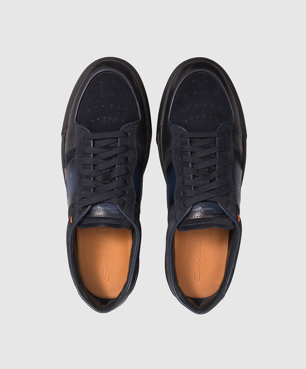Santoni Синие кожаные кроссовки с фактурным логотипом MBGT22221OCNTGEU изображение 4