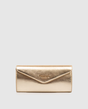 Twinset Золотой кожаный клатч-кошелек с металлическим логотипом 261TH7014