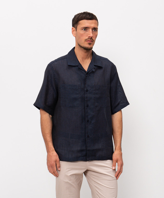 Herno Синяя рубашка из льна CM000031U17158 изображение 3