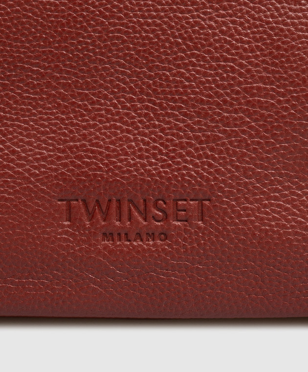 Twinset Бордова шкіряна сумка-тоут з тисненням логотипа 262TB7195 зображення 4