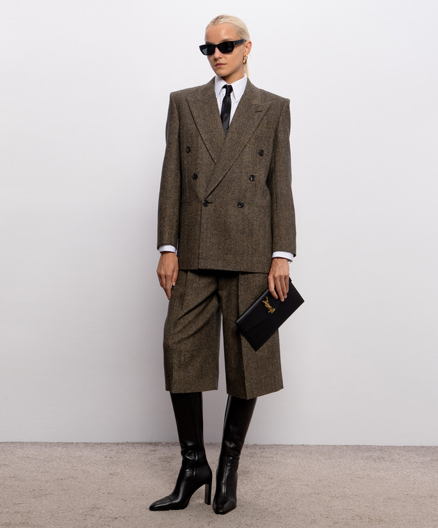 Saint Laurent Коричневые кюлоты с шерстью в узоре 866251Y3L22 изображение 2