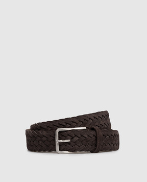 Canali Коричневый замшевый плетеный ремень KB0044050C