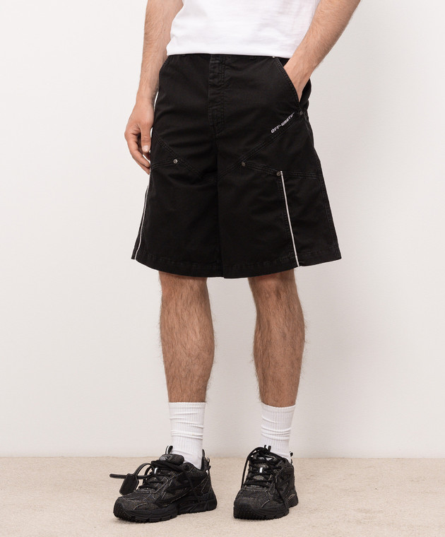 Off-White Черные джинсовые шорты с контрастным логотипом 44XCS006S26F001 изображение 3