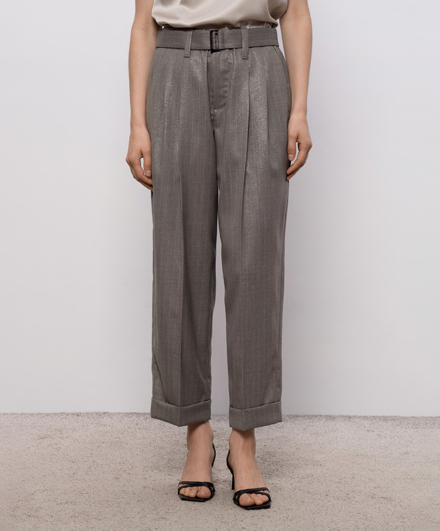 Brunello Cucinelli Сірі штани з вовни в смужку MP189P8995 зображення 3