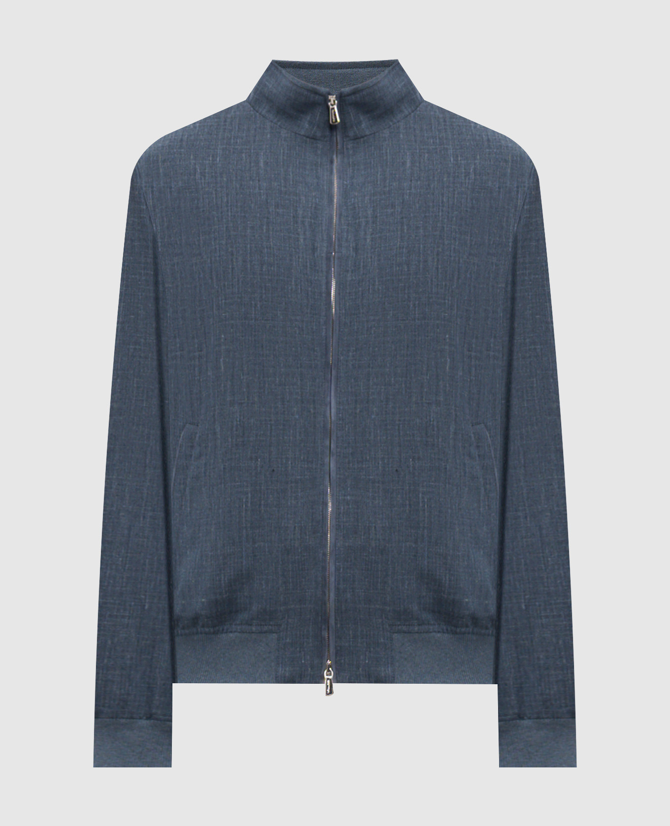 Синяя куртка из шерсти, шелка и льна