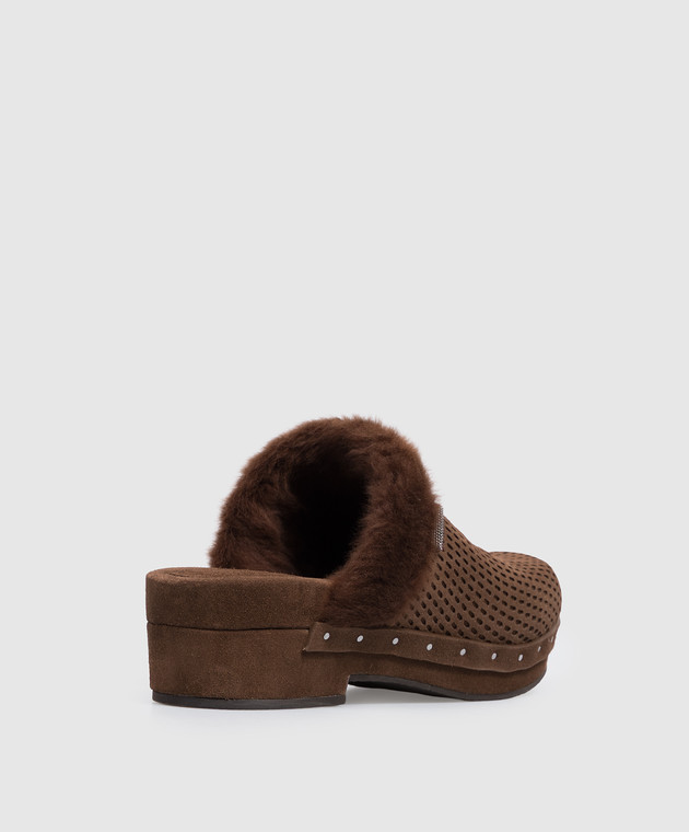 Brunello Cucinelli Коричневые замшевые сабо на меху MZSFC3341P изображение 3