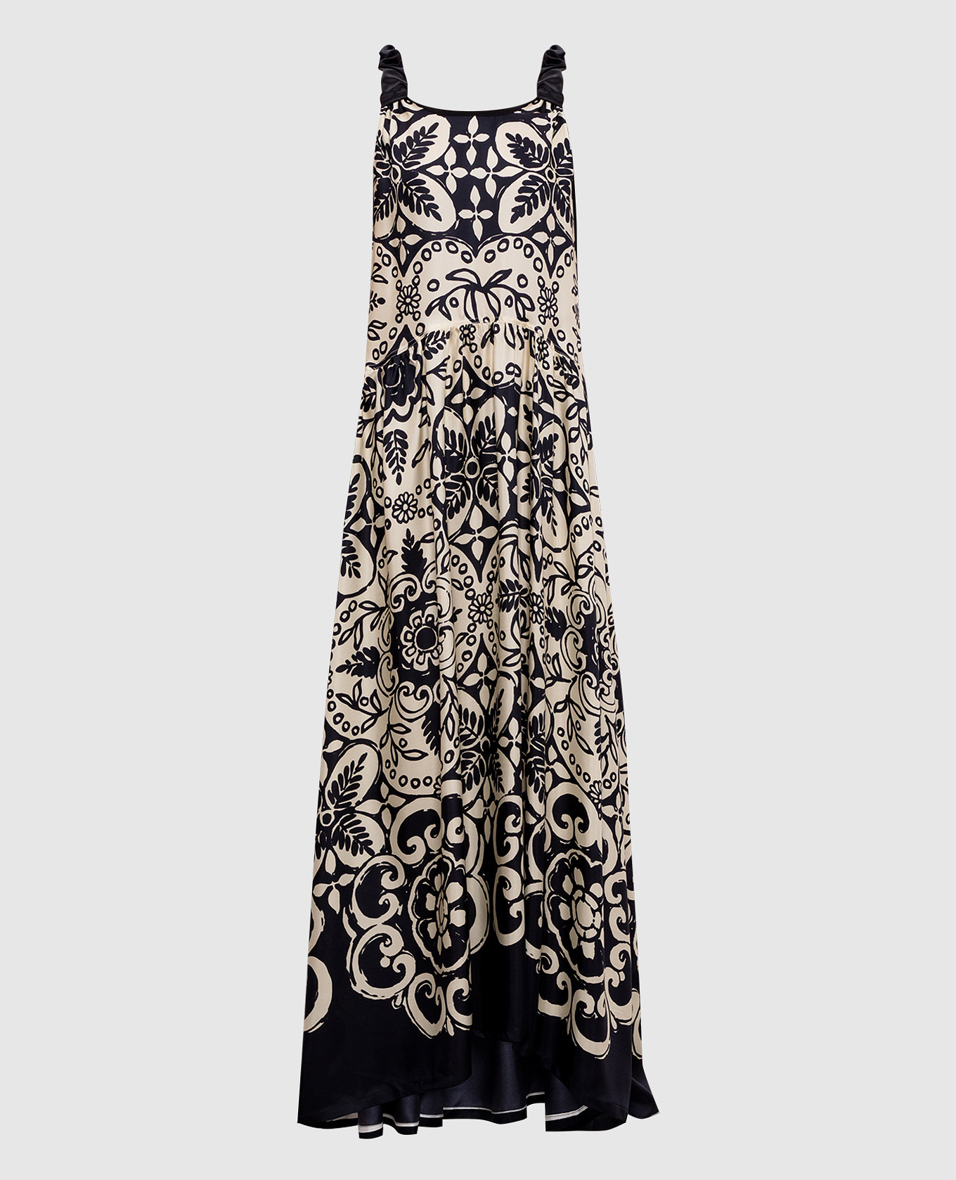 

Бежевое платье макси из шелка в принт, Бежевый, Повседневные платья