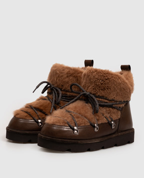 Brunello Cucinelli Коричневые кожаные мунбуты на меху MZSLG3427