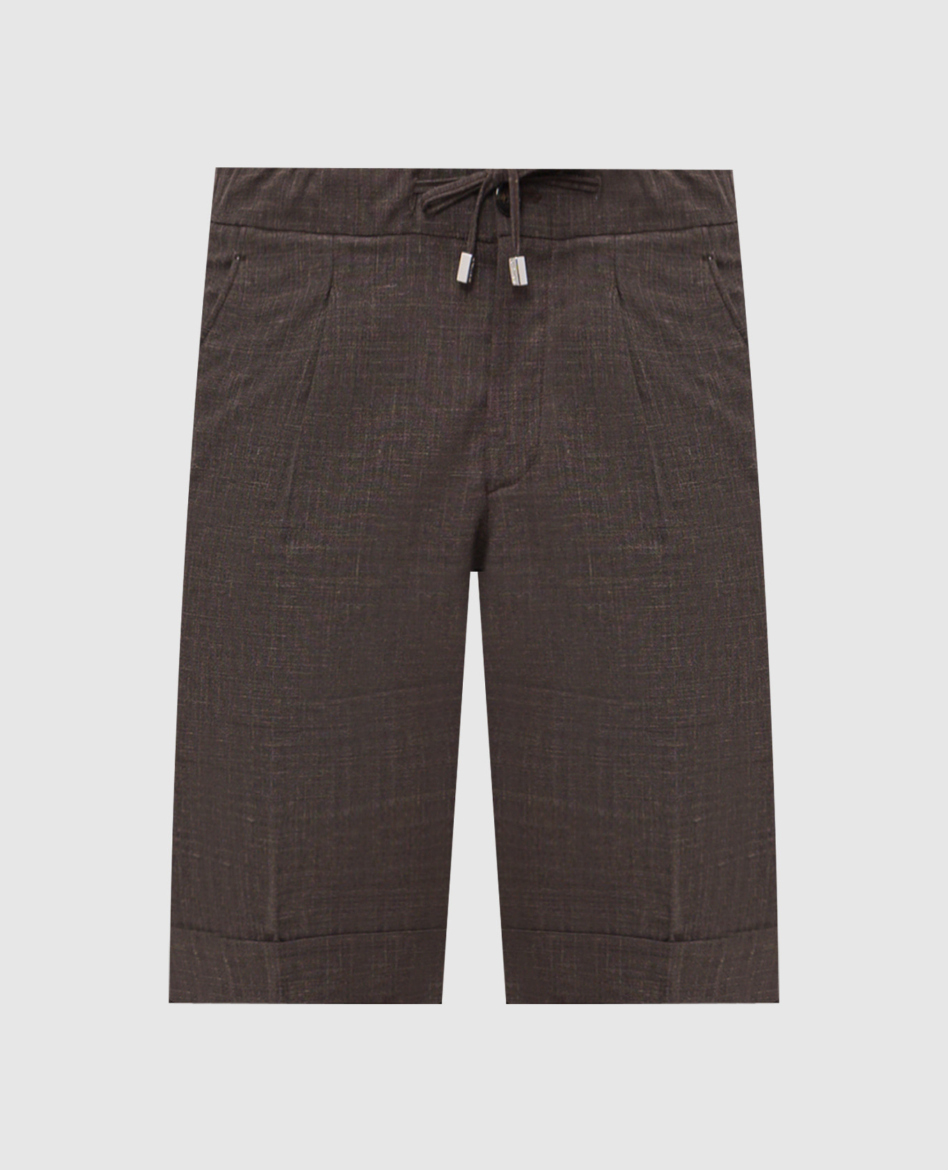 Коричневые шорты из шерсти, шелка и льна