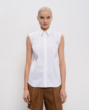 Brunello Cucinelli Біла сорочка без рукавів з ланцюжком моніль M0091MA616