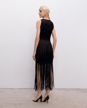 Balmain Чорна сукня з бахромою GF0R5176KJ63