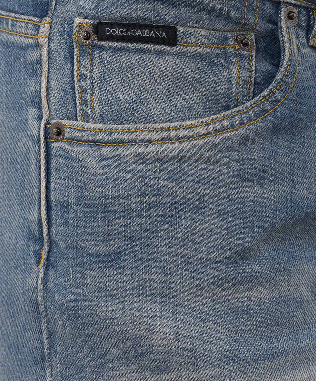 Dolce&Gabbana Голубые джинсы слим с эффектом потертости GY07CDG8PO4 изображение 5