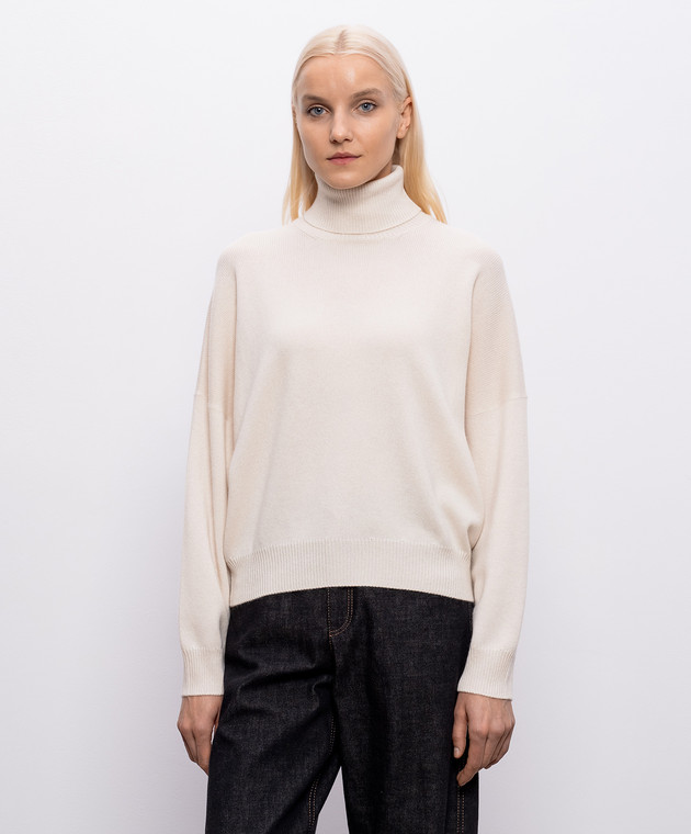 Brunello Cucinelli Бежевый свитер из кашемира с цепочкой мониль M12744403P изображение 3