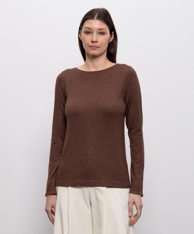 Brunello Cucinelli Коричневый джемпер с люрексом M41800008P изображение 3